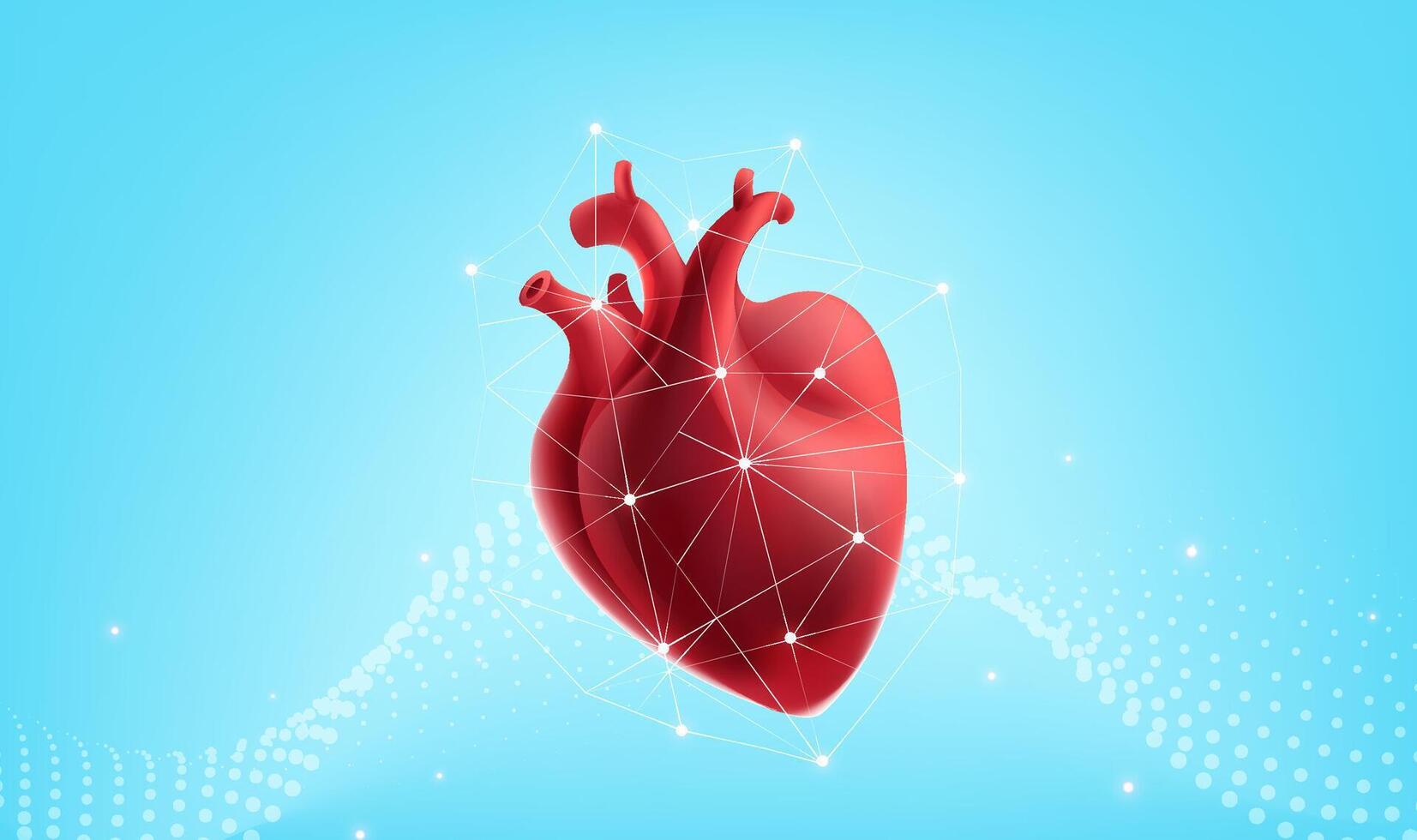 Medical theme horizontal illustration with red heart on abstract background vector