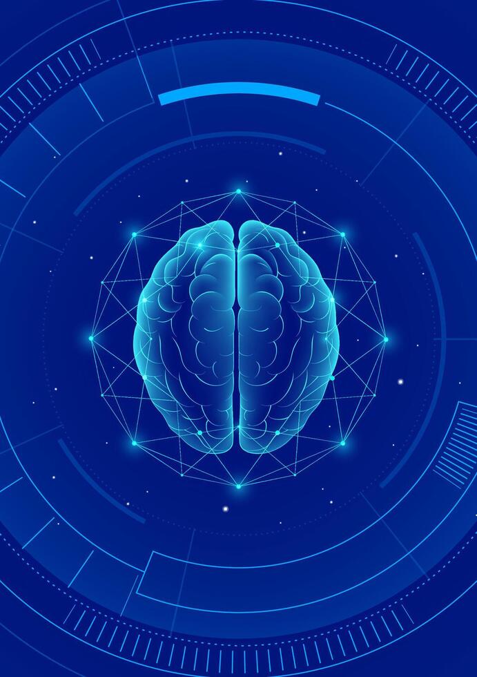 Techno style vertical illustration Human brain Artificial intelligence abstract background vector