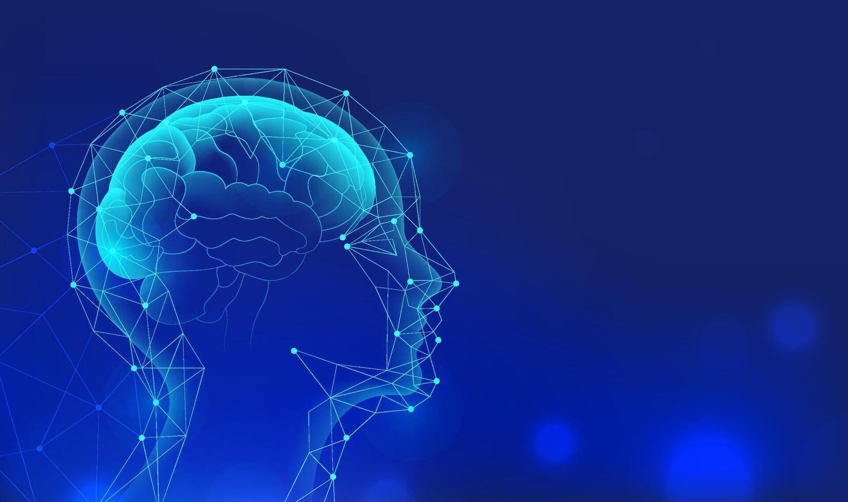 Science and technology style horizontal illustration human brain abstract background vector