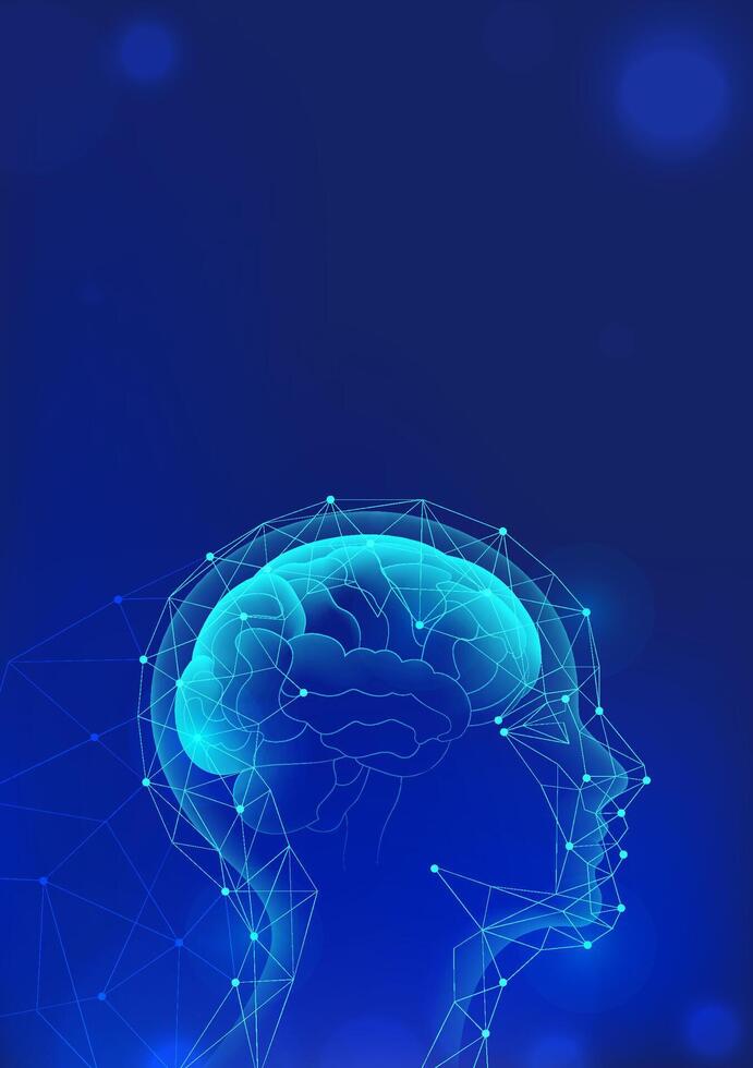 Science and technology style vertical illustration human brain abstract background vector