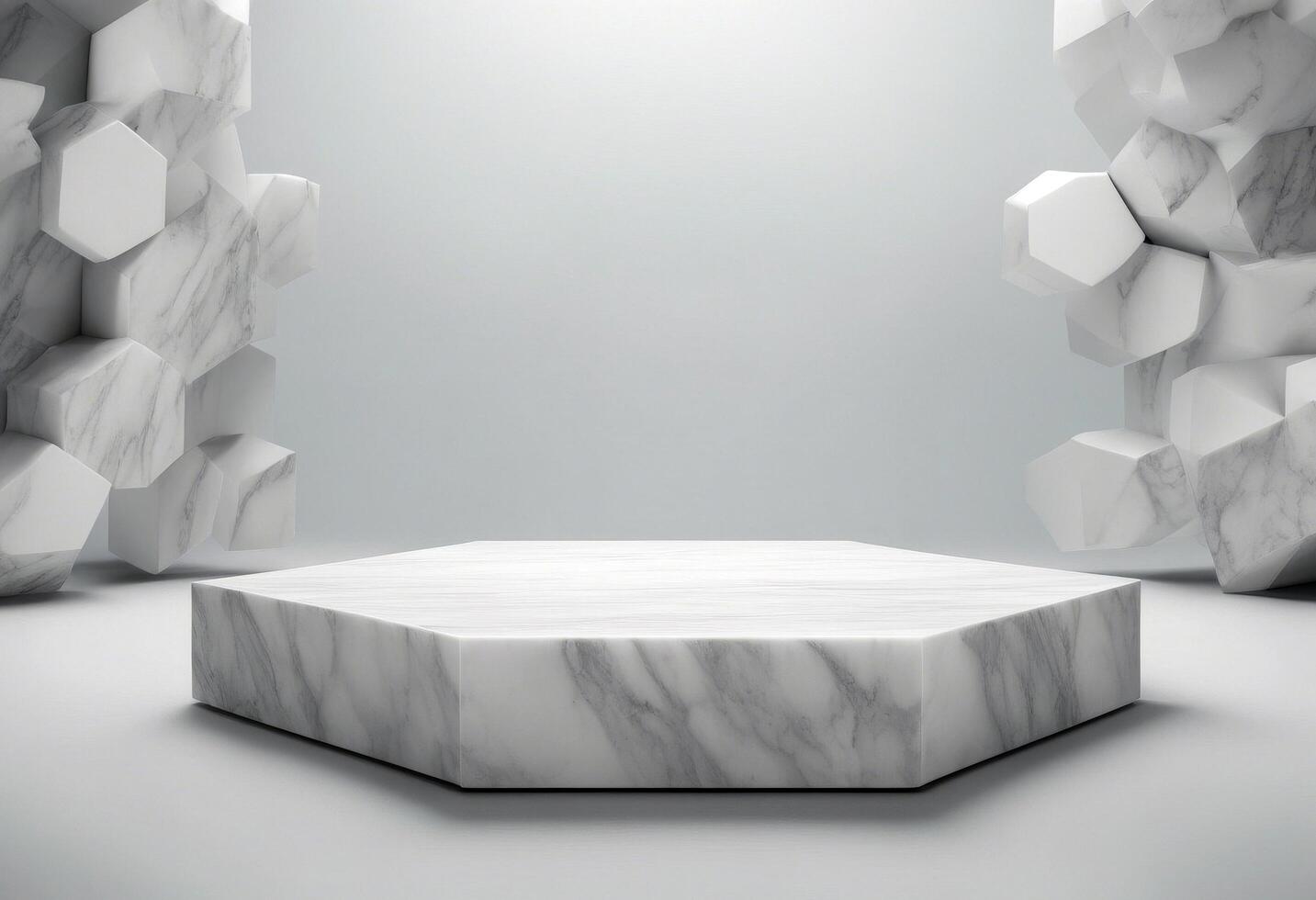 product hexagon Top picture center Marble podium Blank view presentation cosmetic space poduim presentation platform surface promotion creative template minimalist cosmetic background advertising photo