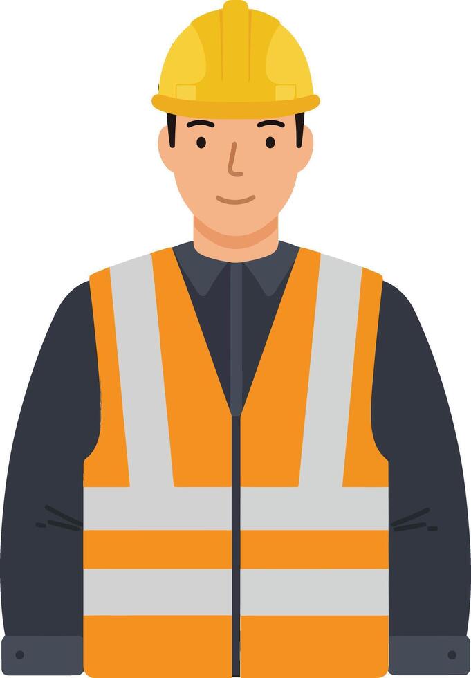 Construction worker wearing a safety helmet and reflective vest in a minimal, flat design style, showcasing professionalism and diligence in art vector