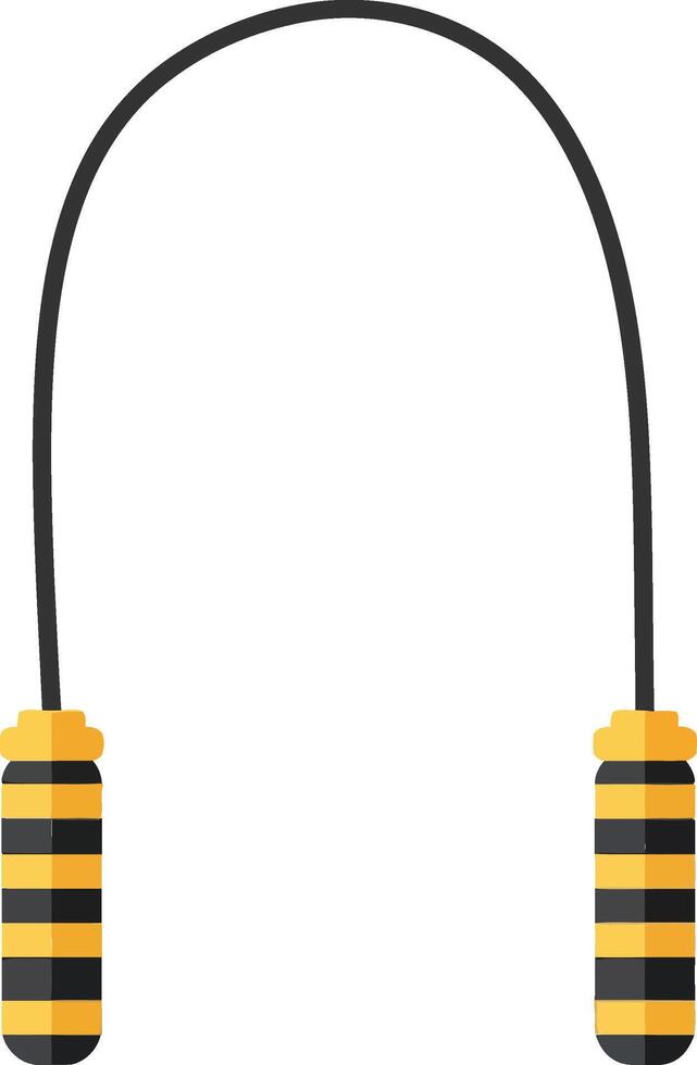 Jump rope with striped handles and black cord in flat design, showcasing simplicity and energy in illustration vector