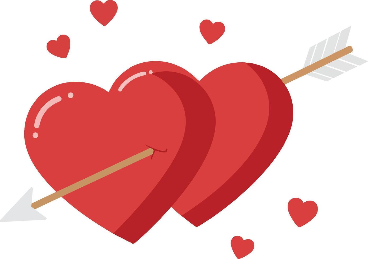 Two intertwined red hearts with an arrow piercing through them in a flat, cheerful style of art vector