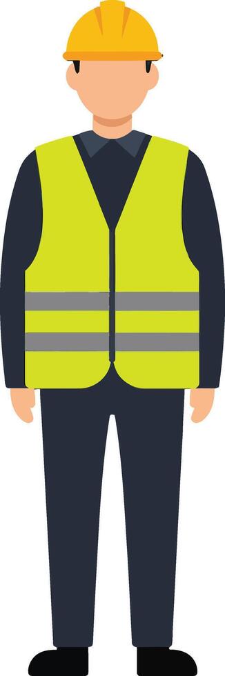 Construction worker wearing a yellow safety helmet and vest in flat design, standing confidently in art vector