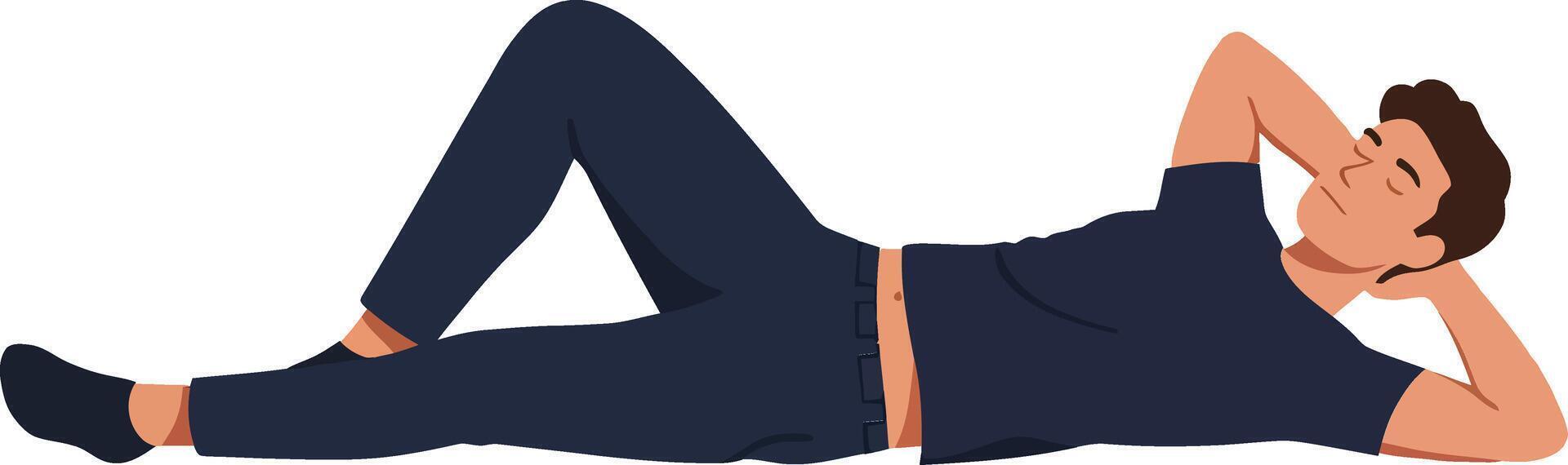 Relaxed young man lounging casually in a modern, minimalist style, wearing dark clothes, exuding a calm and carefree vibe, illustration vector
