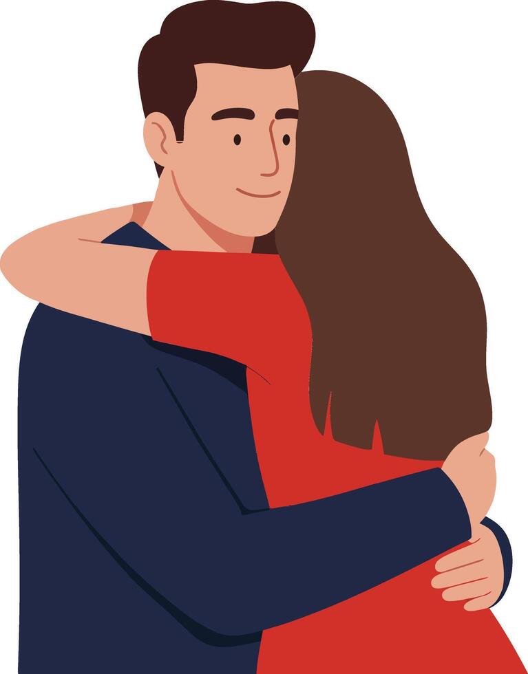 Embracing couple in a warm, heartfelt moment showcasing love and connection in a minimal flat illustration vector