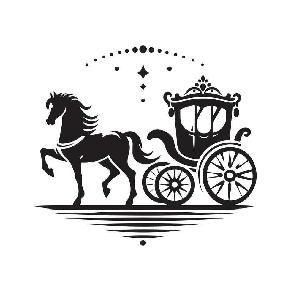Unique Black Horse Carriage Silhouette Design vector