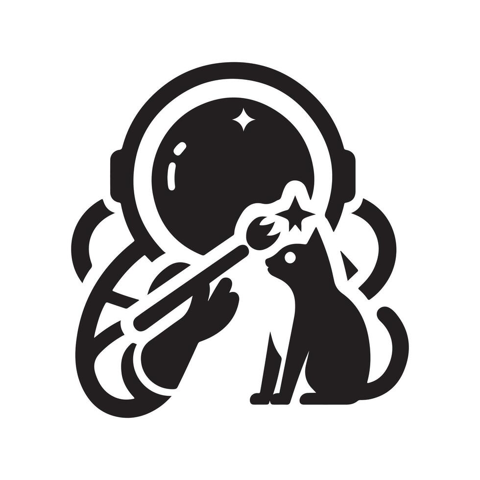 Astronaut Cat in Space Black Silhouette Design vector