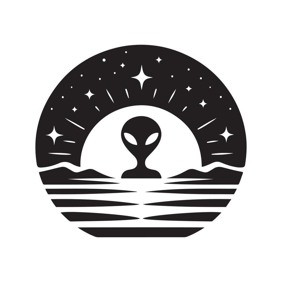 Minimalist Alien Sunset Silhouette Design vector