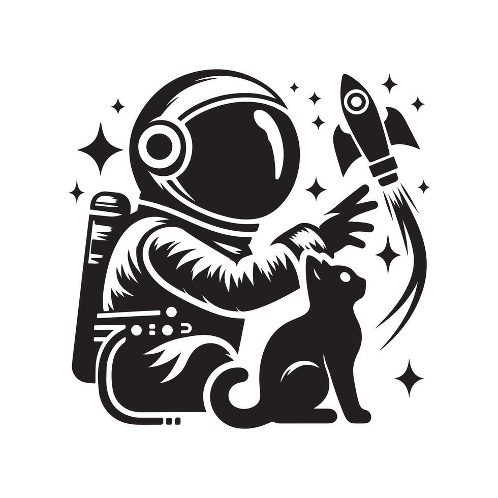 Black of Astronaut Cat Exploring the Universe vector
