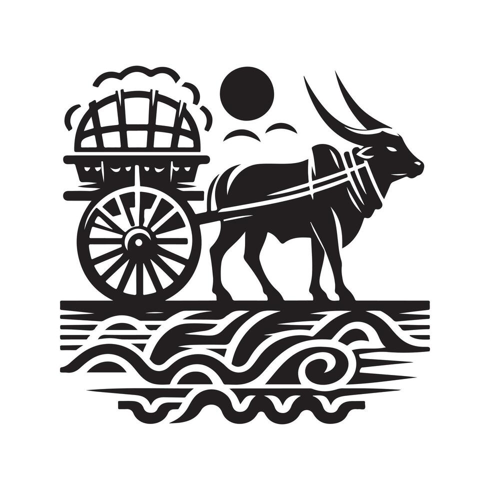 Bullock Cart Cat Illustration for Digital Media vector