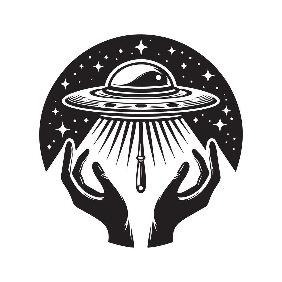 UFO Alien Fairies Illustration in Black vector