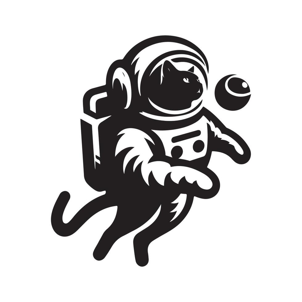 Sci Fi Astronaut Cat Silhouette Design vector
