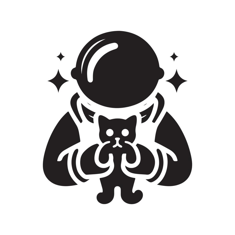 Black Silhouette Art of Astronaut Cat in Space vector
