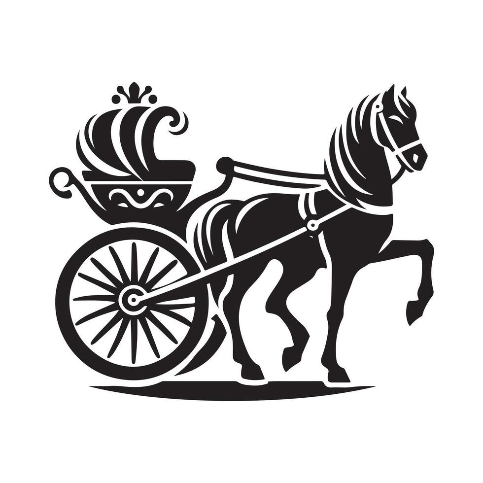 Elegant Horse Carriage Black Silhouette vector