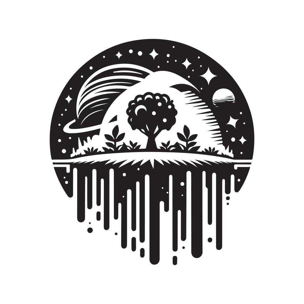 Silhouette of a Space Themed Floating Garden vector