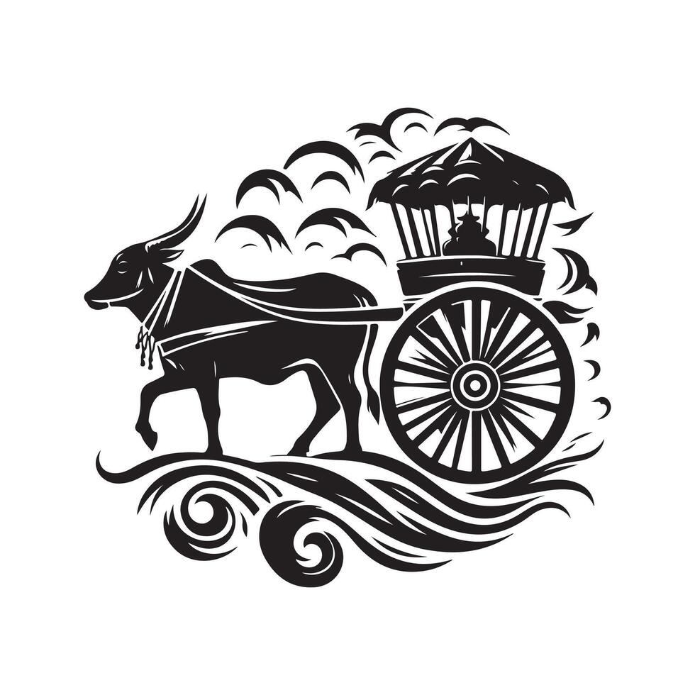Creative Bullock Cart Cat Silhouette for Branding vector