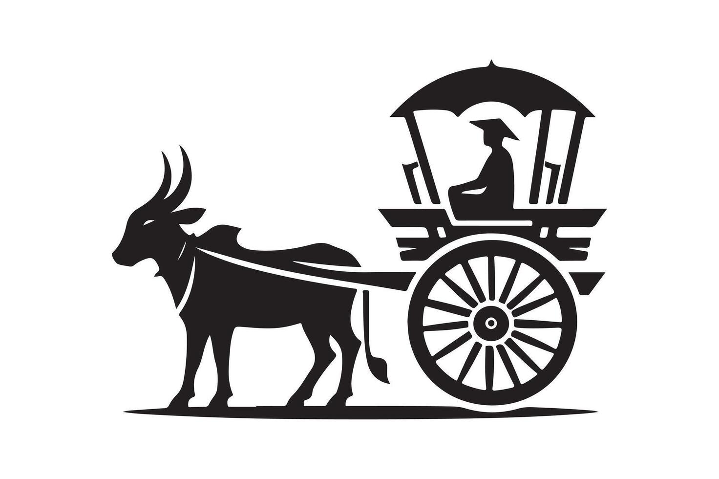 Black Silhouette Bullock Cart Cat for Designers vector