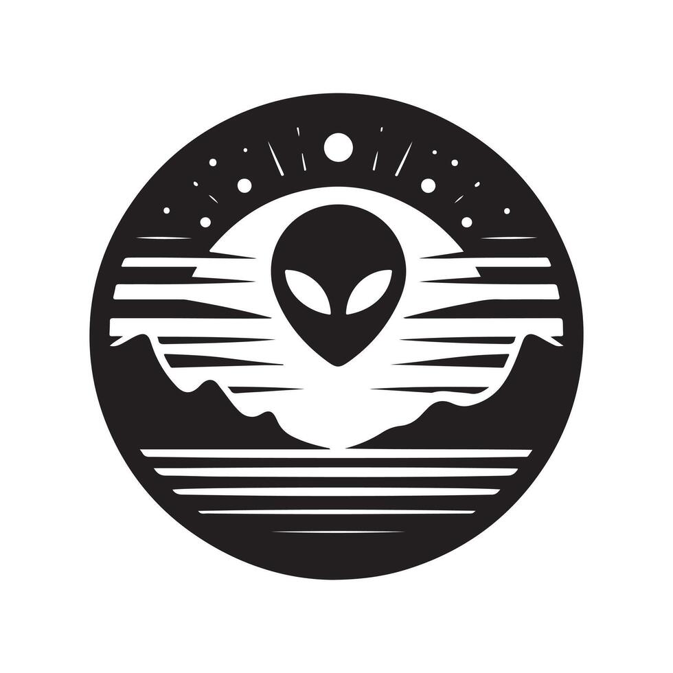 Black Alien Sunset Silhouette for Web Elements vector