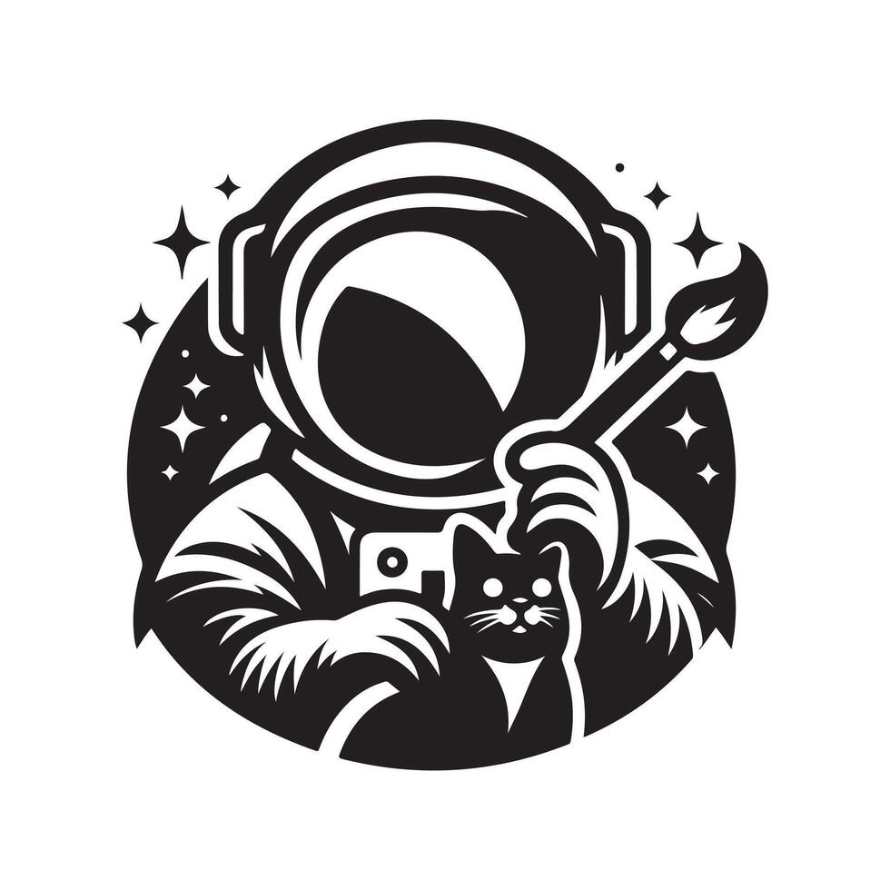 Sci Fi Astronaut Cat Black Art for Digital Use vector