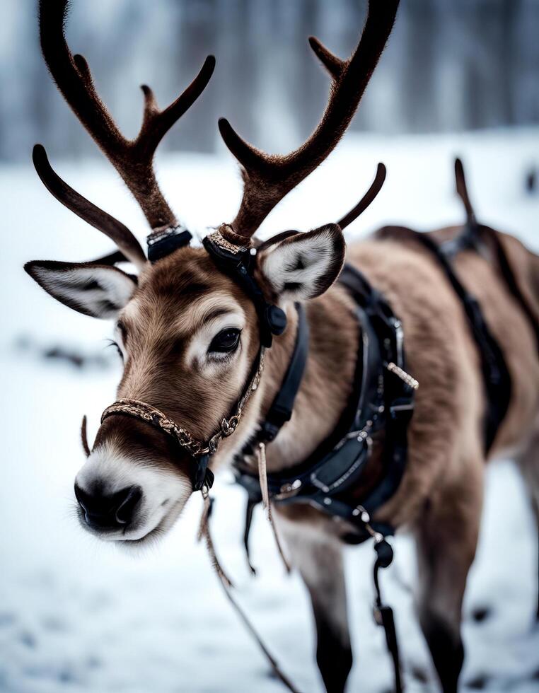 claus animal celebration christmas antler reindeer beast harness background arctic photo