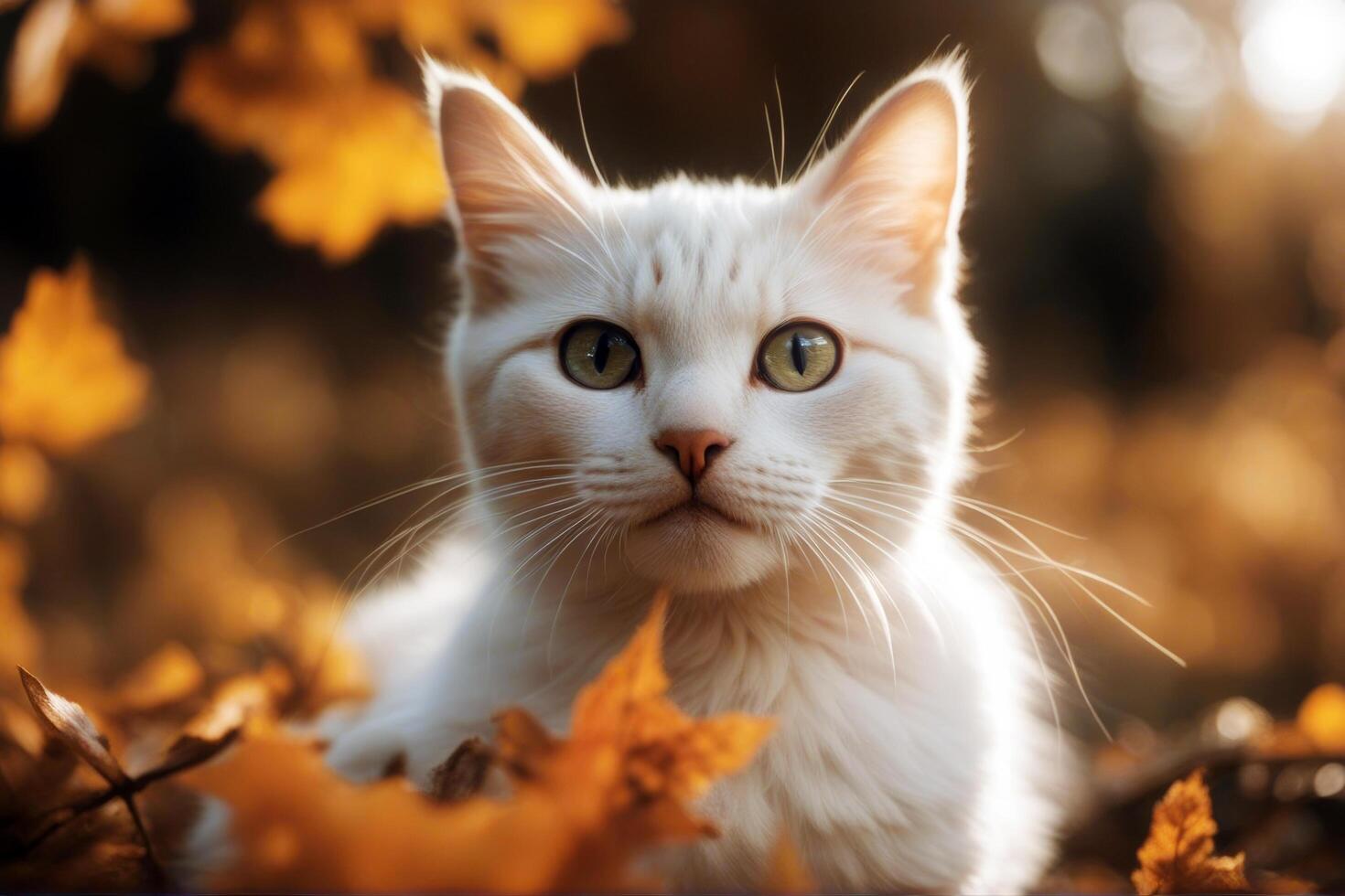 kitty portrait Autumn cute nature game whisker playing cat beautiful leaf closeup kitten pet colours lawn domestic fluffy outdoors photo