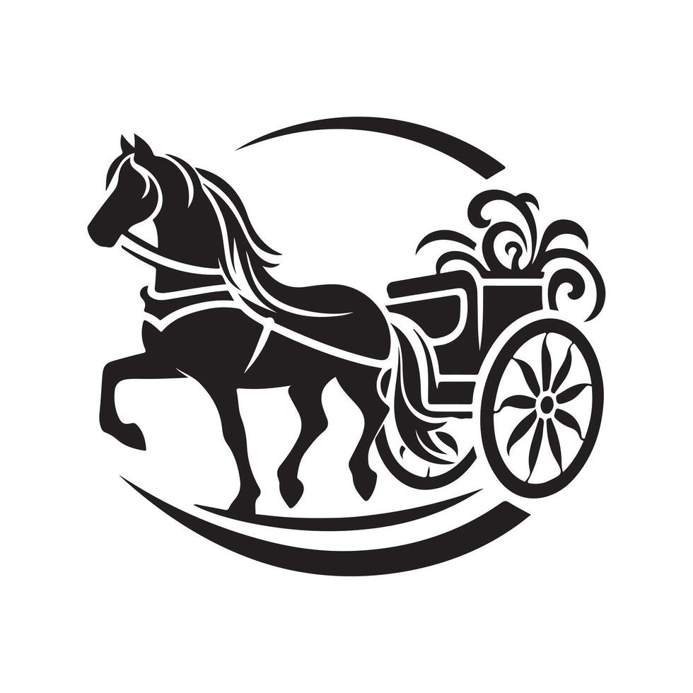 Minimalist Horse Carriage Black Silhouette vector