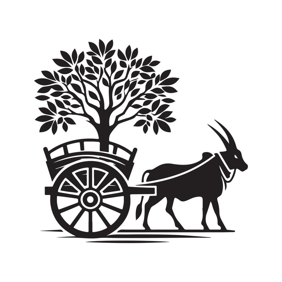 Bullock Cart Cat Black Silhouette for Posters vector