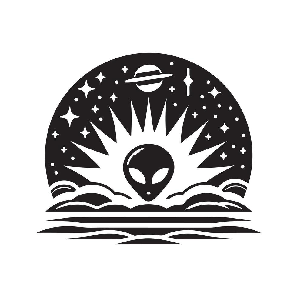 Stylish Alien Sunset Black Illustration vector