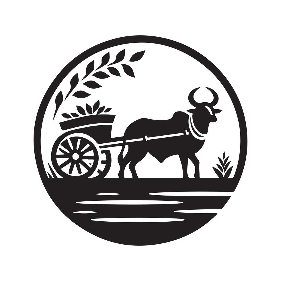 Detailed Bullock Cart Cat Silhouette Illustration vector