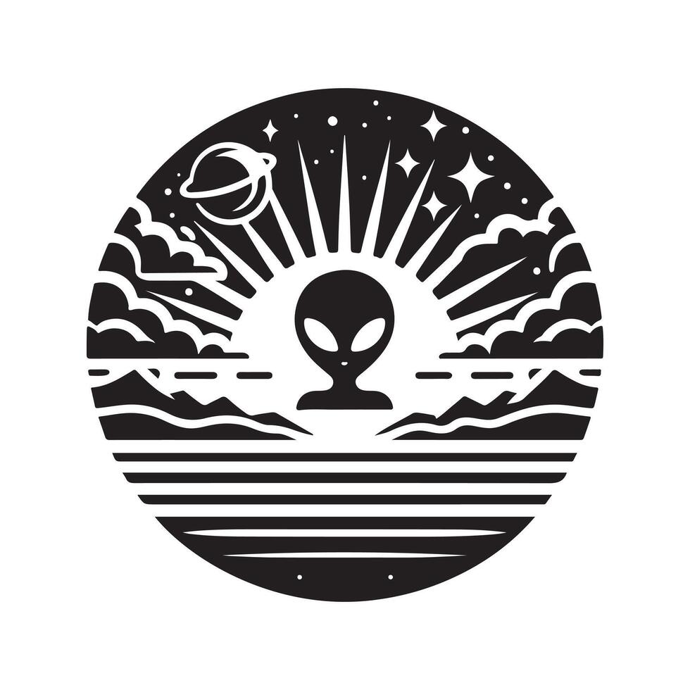 Sci Fi Alien Sunset Black Illustration vector