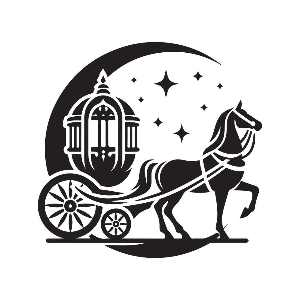 Black Silhouette Horse Carriage for Creative Use vector