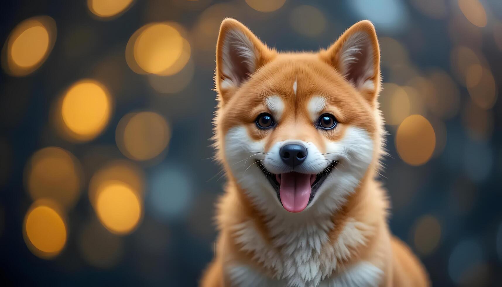 Adorable Shiba Inu Puppy Smiling with Bokeh Lights Background Portrait photo