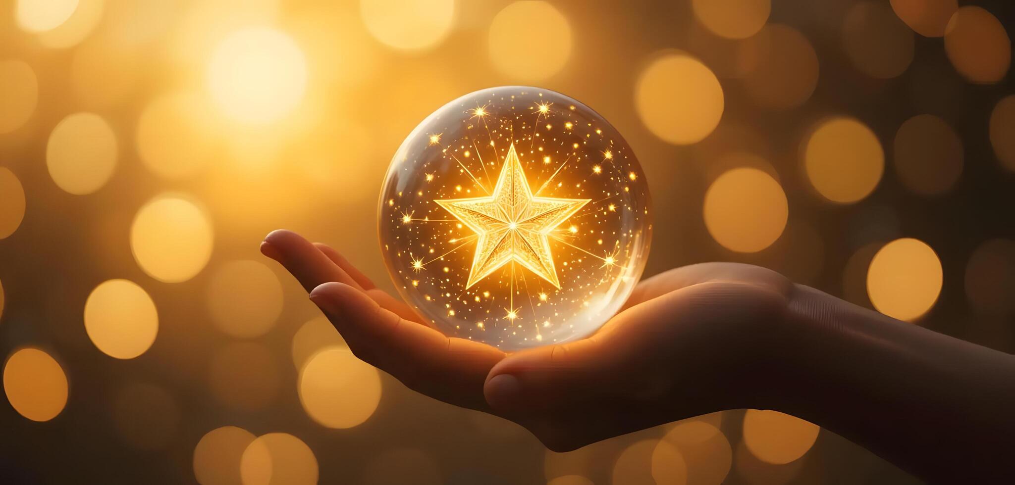 Holding a Golden Star Orb a Symbol of Hope and Light photo