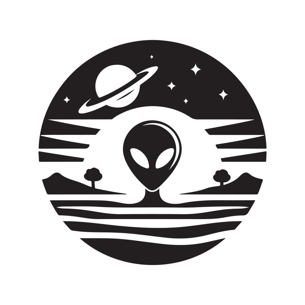 Abstract Alien Sunset Black Silhouette vector