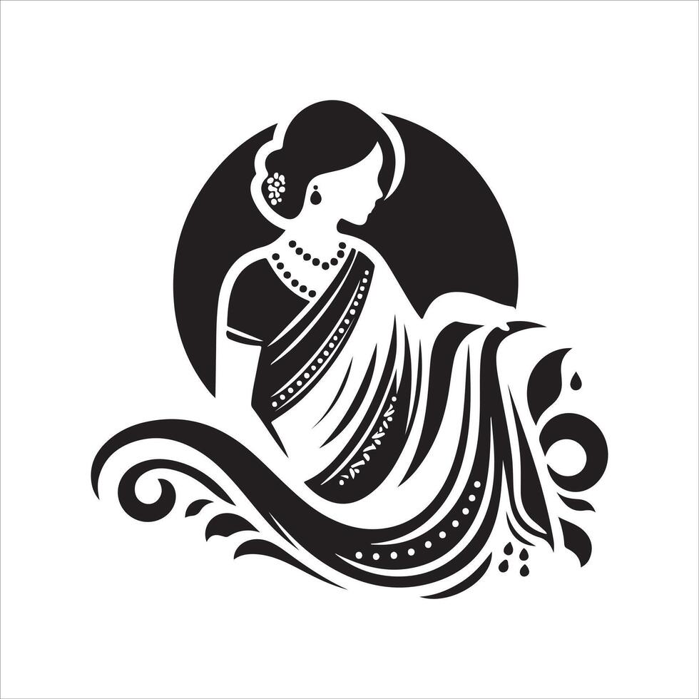 Fashionable Saree Black Silhouette Artwork vector