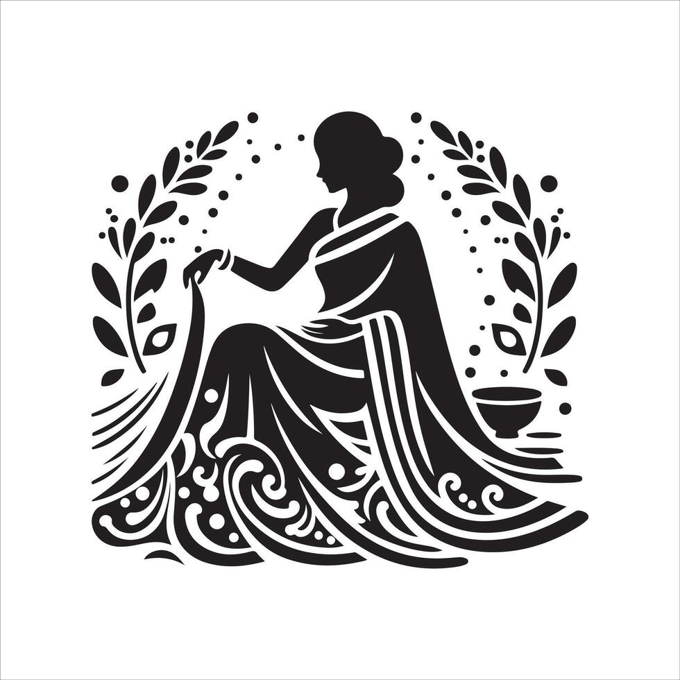 Saree Black Silhouette for Graphic Designers vector