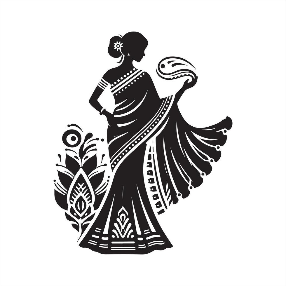 Fashion Saree Black Silhouette for Designers vector