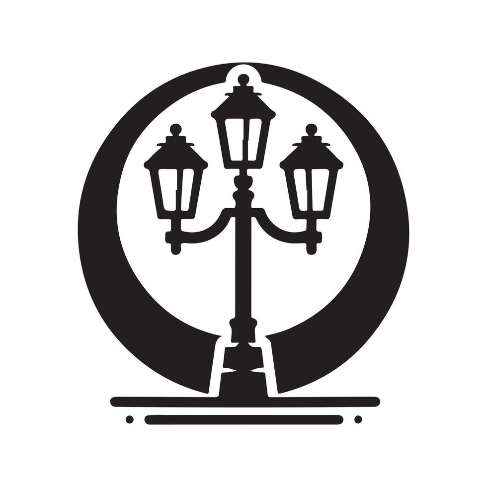 Stylish Lamp Post Black Icon vector