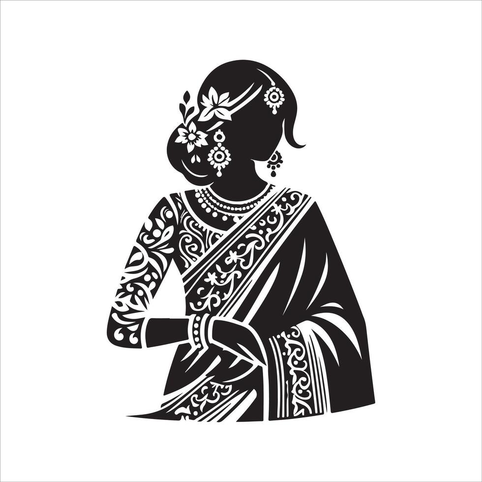 Saree Black Silhouette for Digital Artwork vector