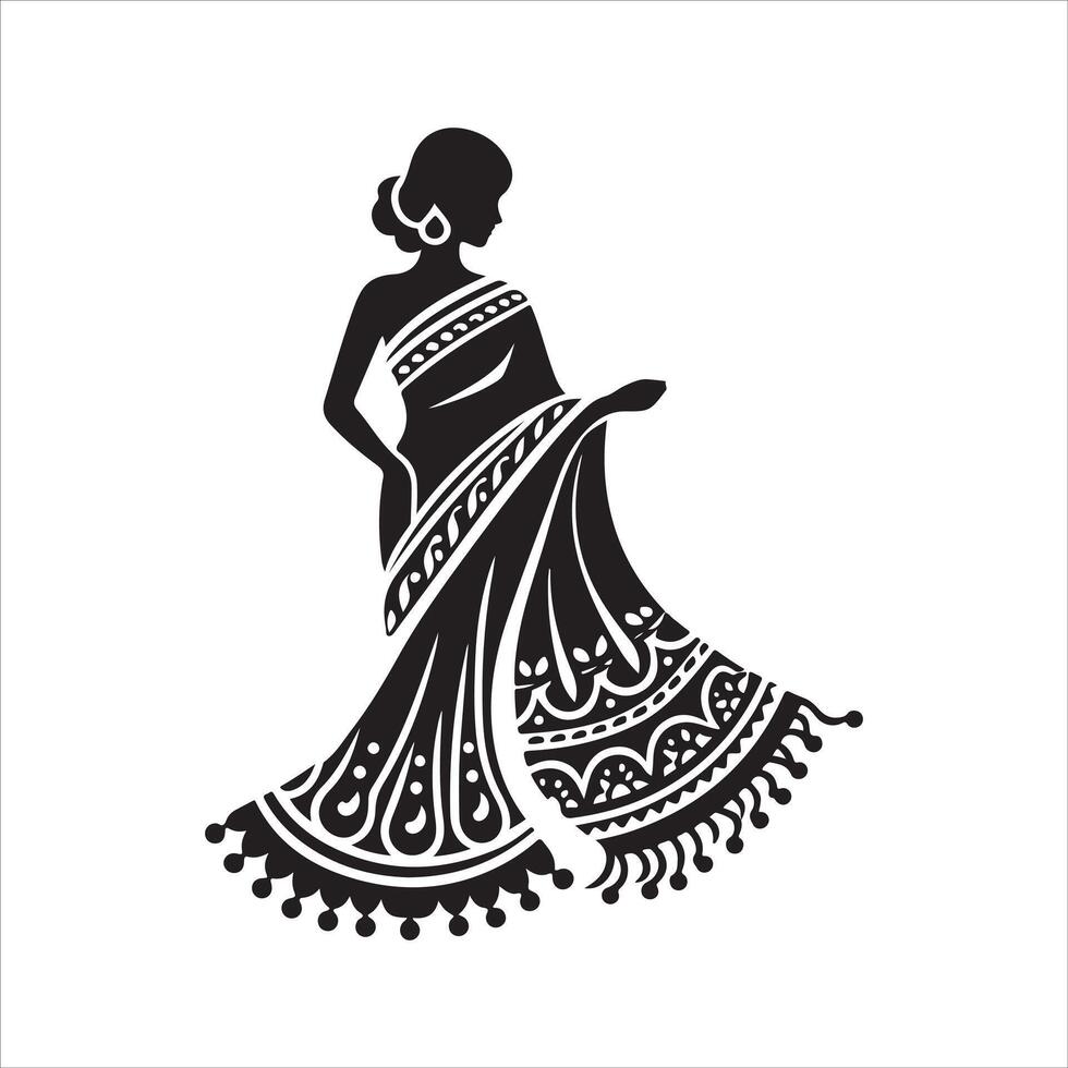 Saree Black Silhouette for Branding and Logo Design vector