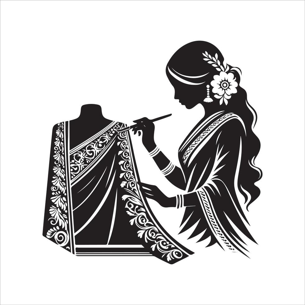 Saree Silhouette in Black for Advertising vector
