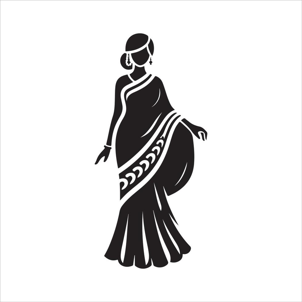 Saree Silhouette Black Clipart for Digital Design vector