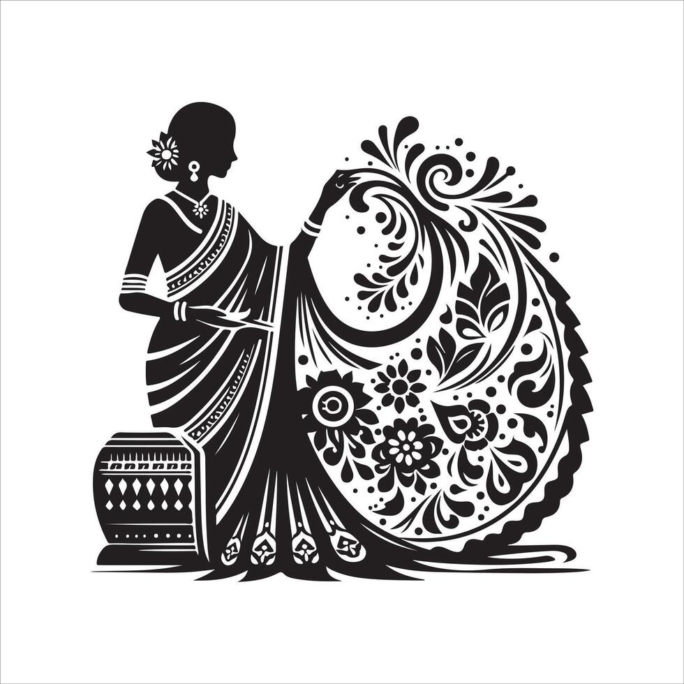 Black Saree Art Silhouette for Creative Projects vector