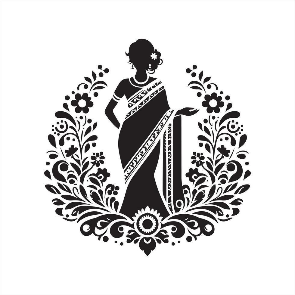 Modern Saree Black Silhouette for Logos vector