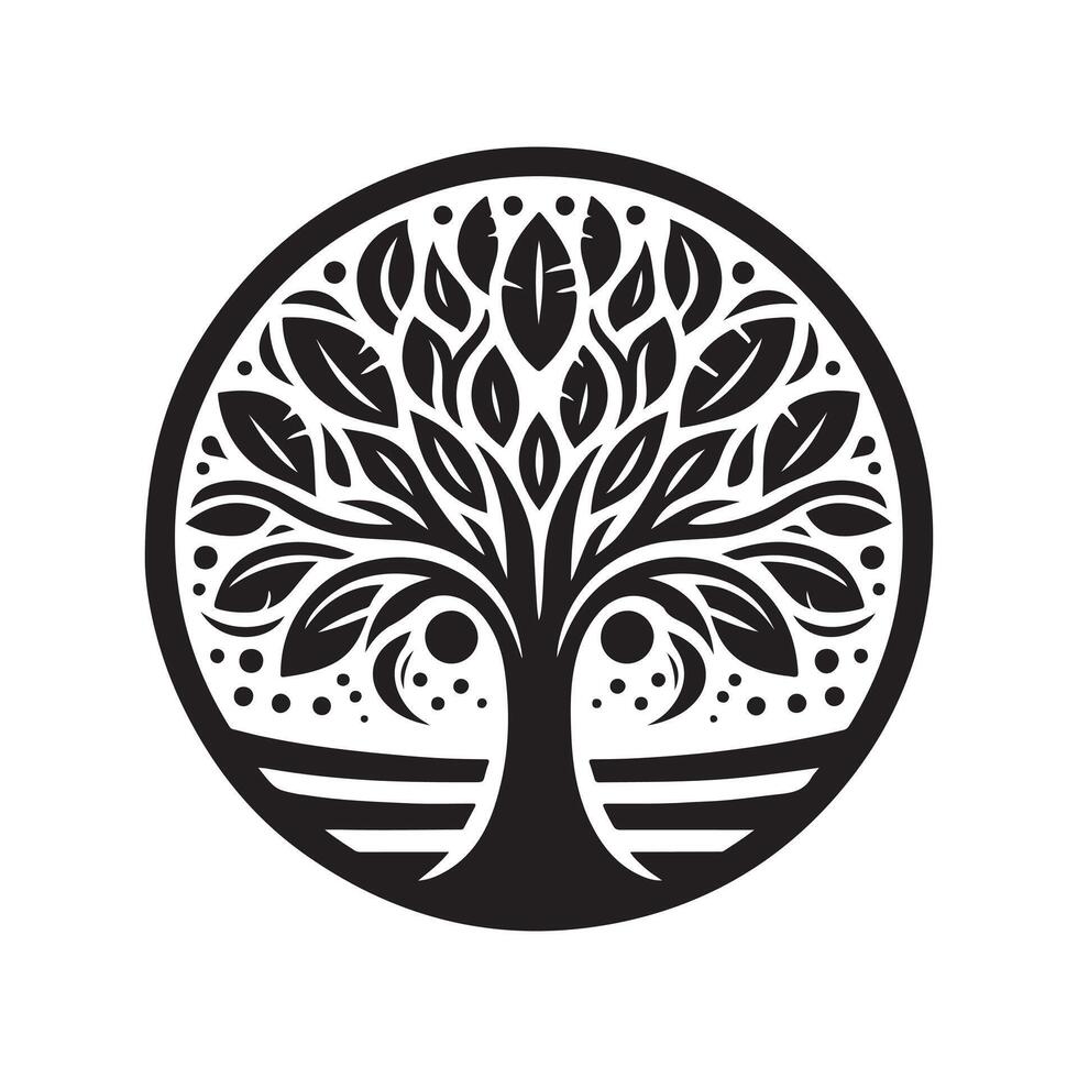 Decorative Tree of Life Black Silhouette vector