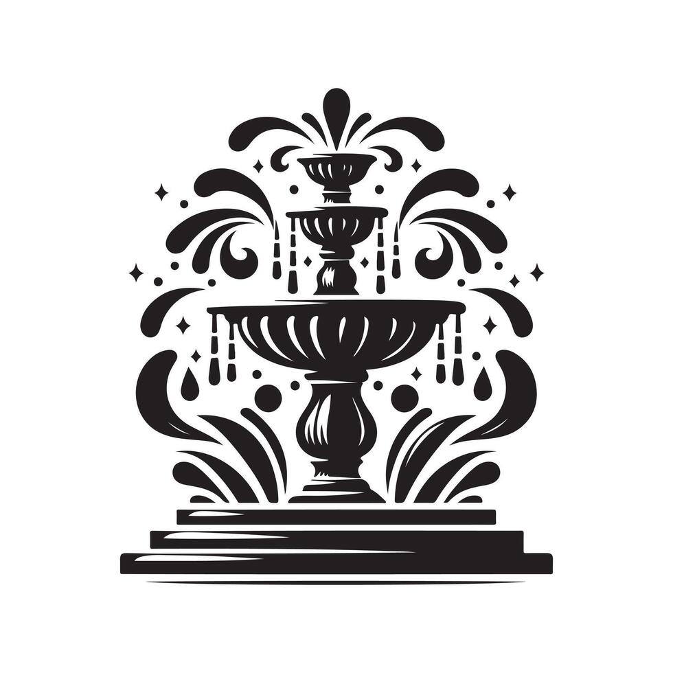 Black Silhouette of Artificial Fountain for Flyers vector