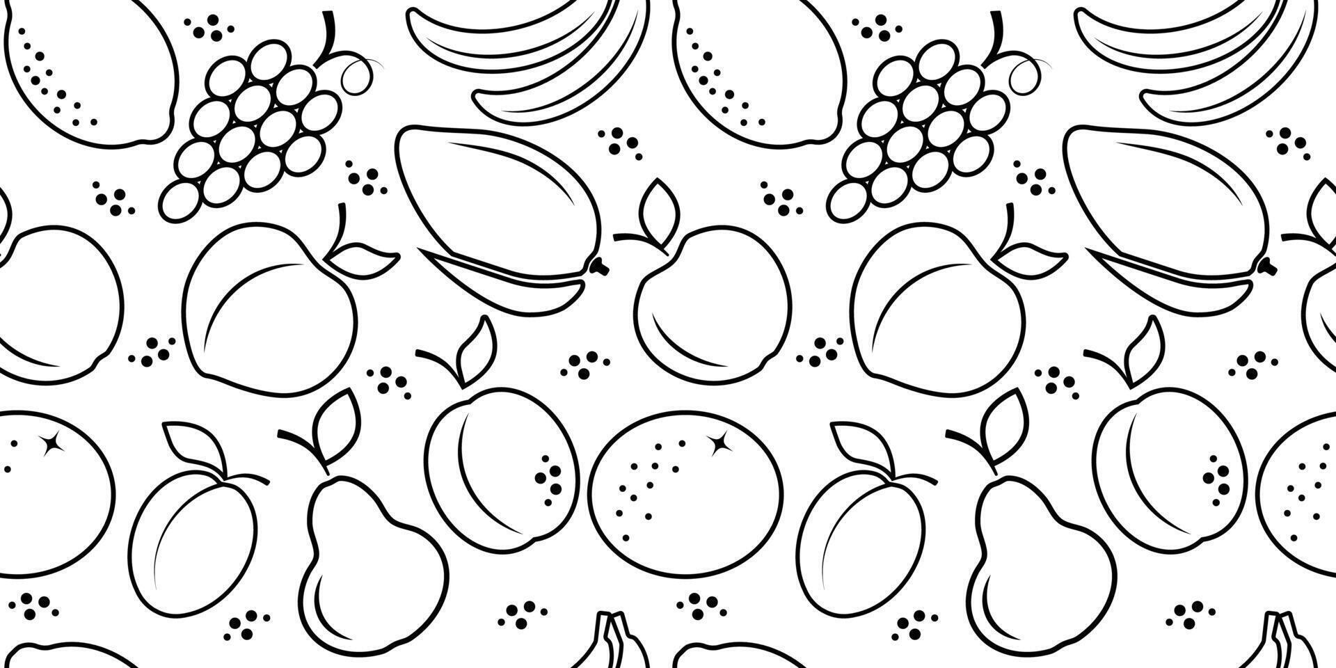 Black outline drawing fruit seamless pattern on white background vector