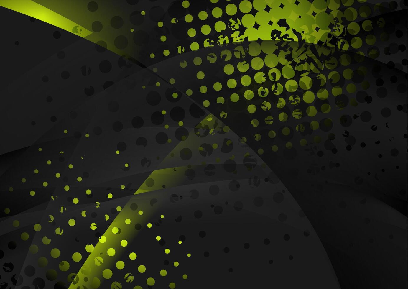 Green glossy flowing waves and halftones abstract background vector